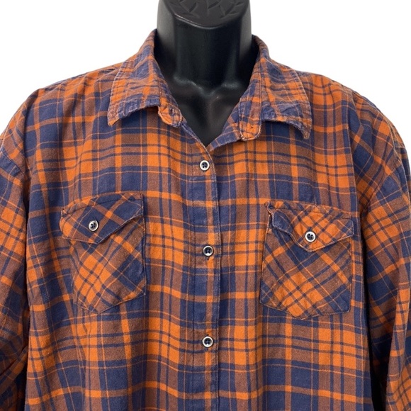 Canyon Guide Outfitters, Orange & Navy Blue Long Sleeve Flannel, Women's XXL - Picture 3 of 9